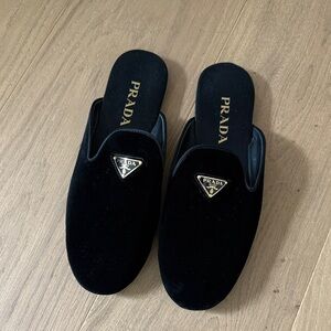 Prada Black Velvet Mules